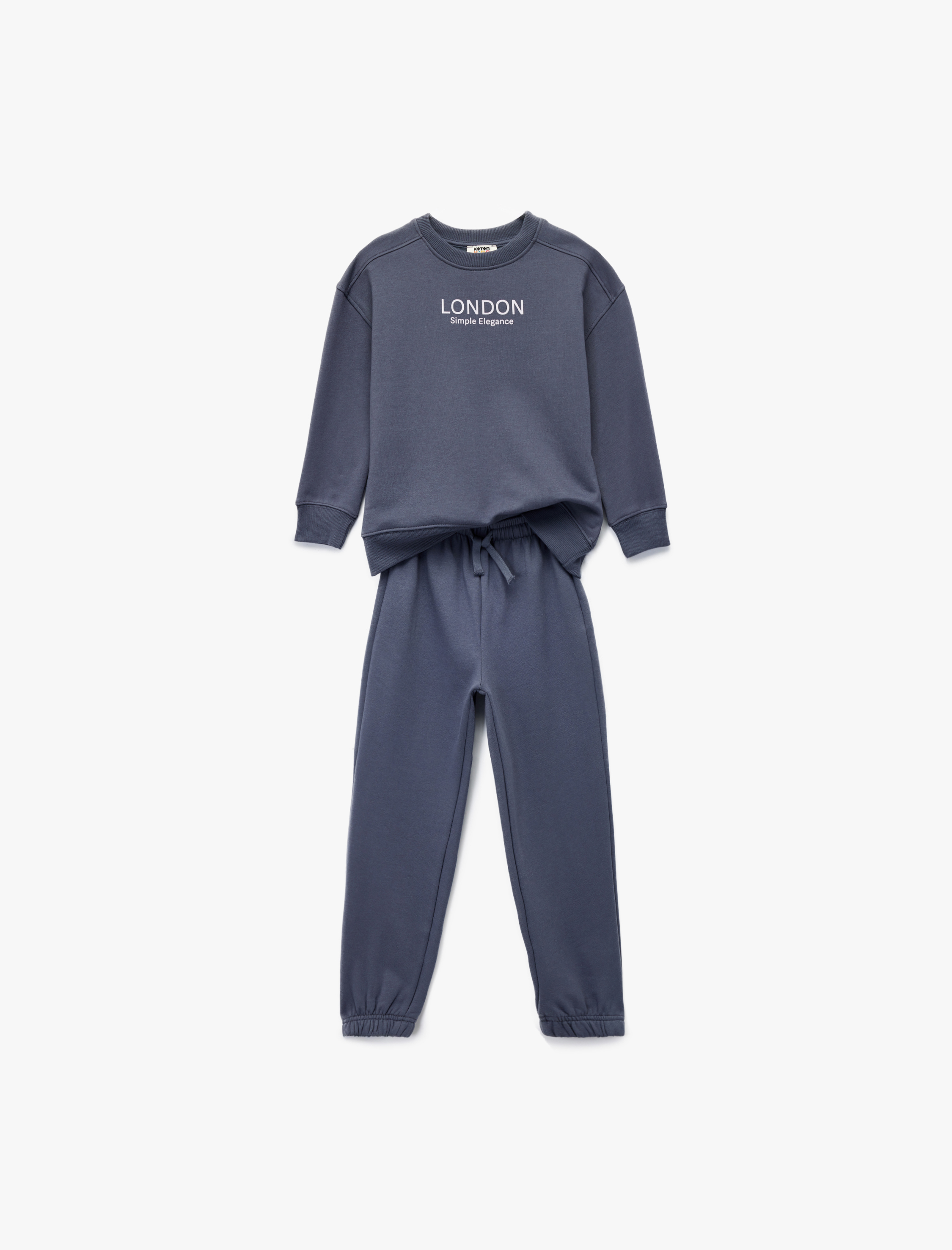  Kız Çocuk Baskılı Uzun Kollu Bisiklet Yaka Şardonlu Eşofman Takımı