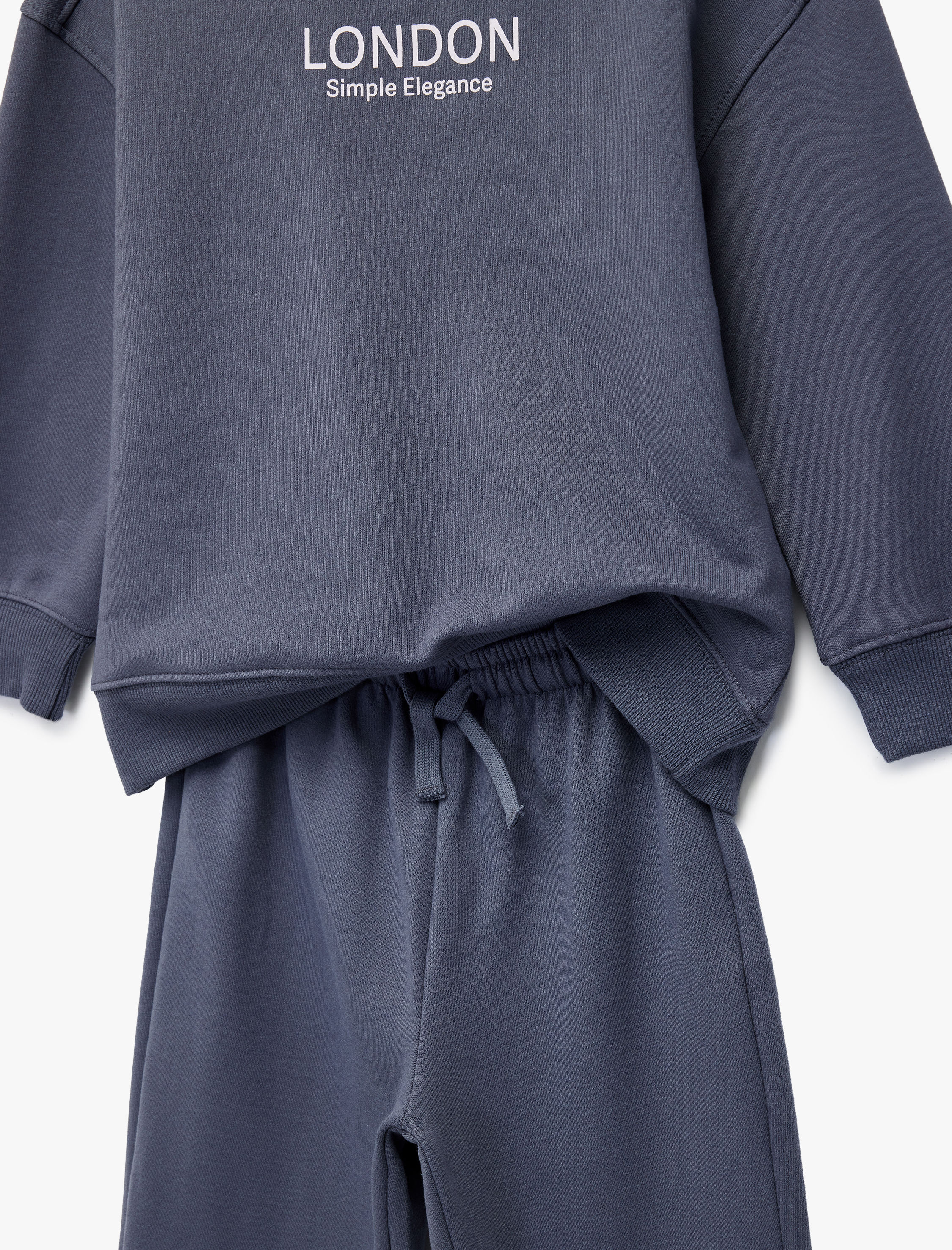  Kız Çocuk Baskılı Uzun Kollu Bisiklet Yaka Şardonlu Eşofman Takımı