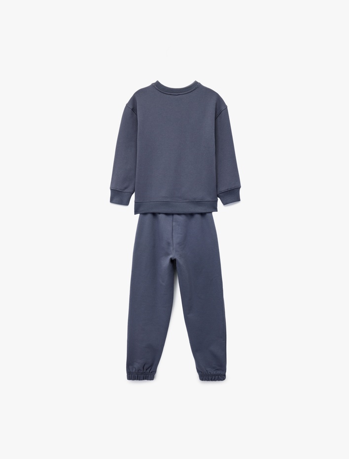 Kız Çocuk Baskılı Uzun Kollu Bisiklet Yaka Şardonlu Eşofman Takımı