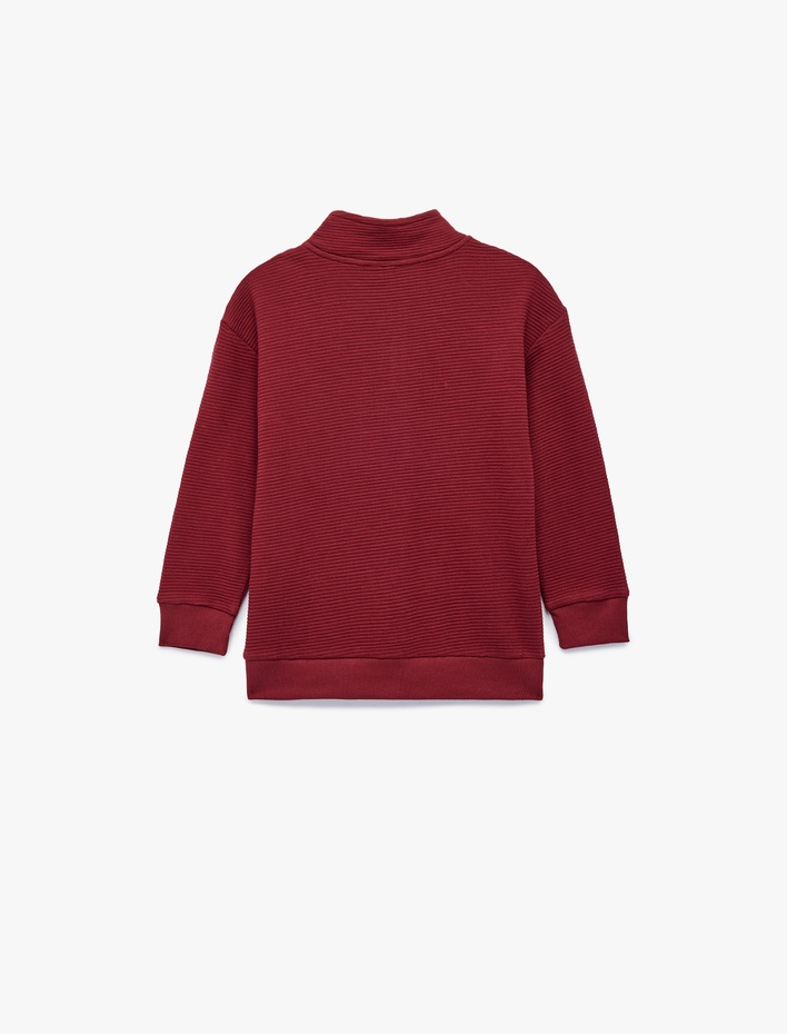 Erkek Çocuk Dik Yaka Uzun Kollu Yarım Fermuarlı Pamuklu Sweatshirt