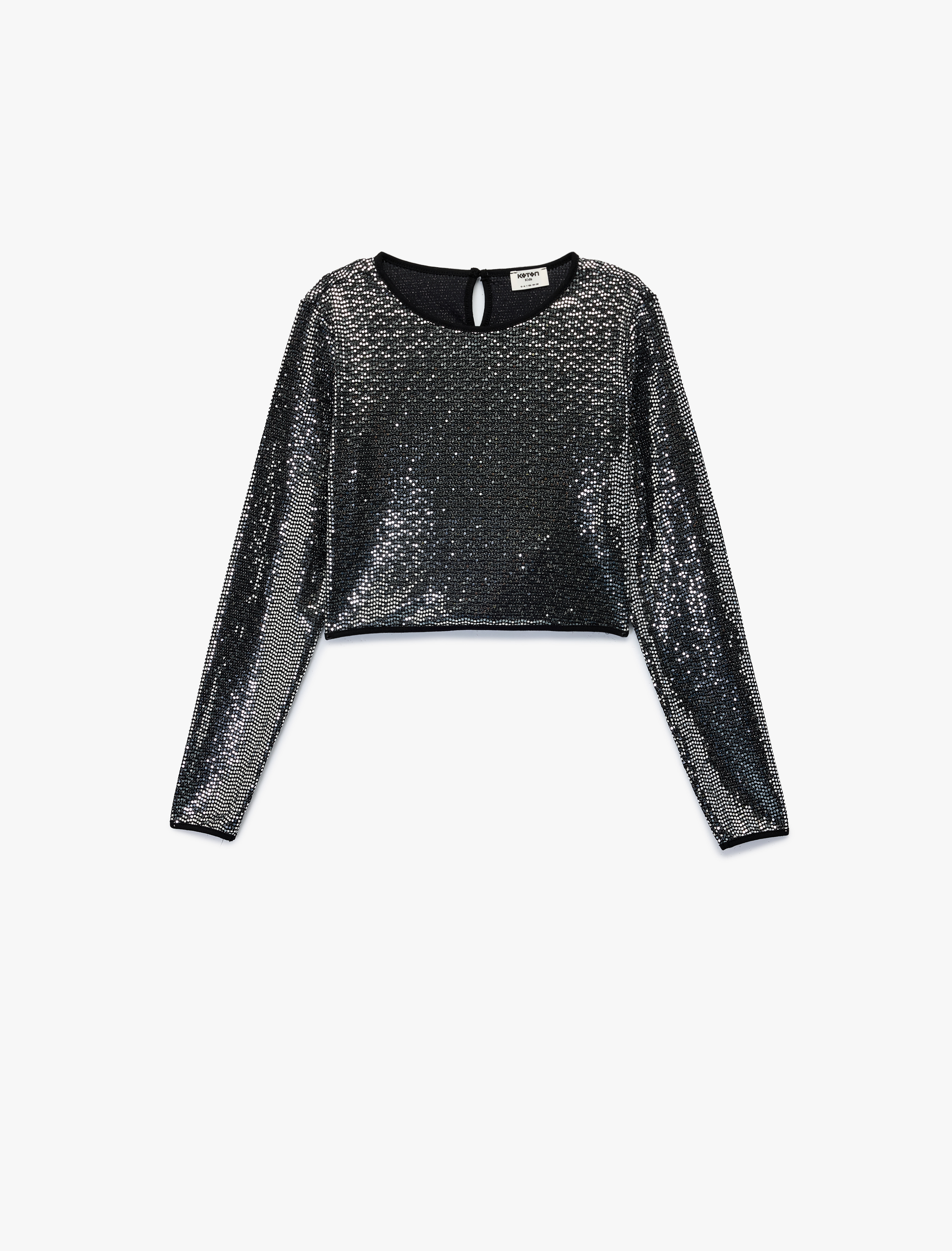  Kız Çocuk Uzun Kollu Bisiklet Yaka Parlak Bluz