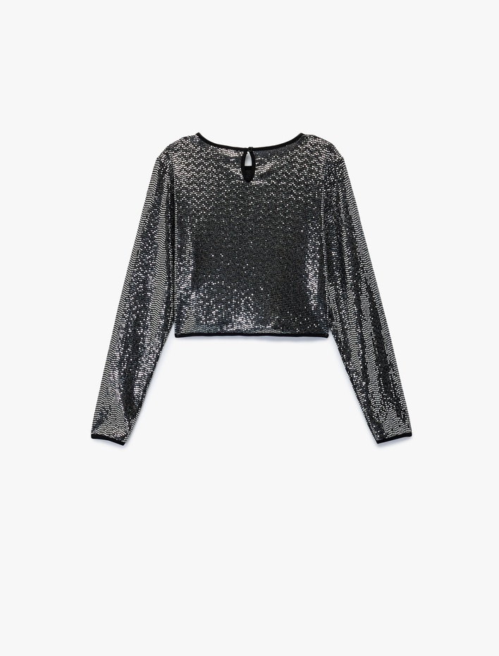 Kız Çocuk Uzun Kollu Bisiklet Yaka Parlak Bluz