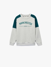 Uzun Kollu Bisiklet Yaka Baskılı Sweatshirt