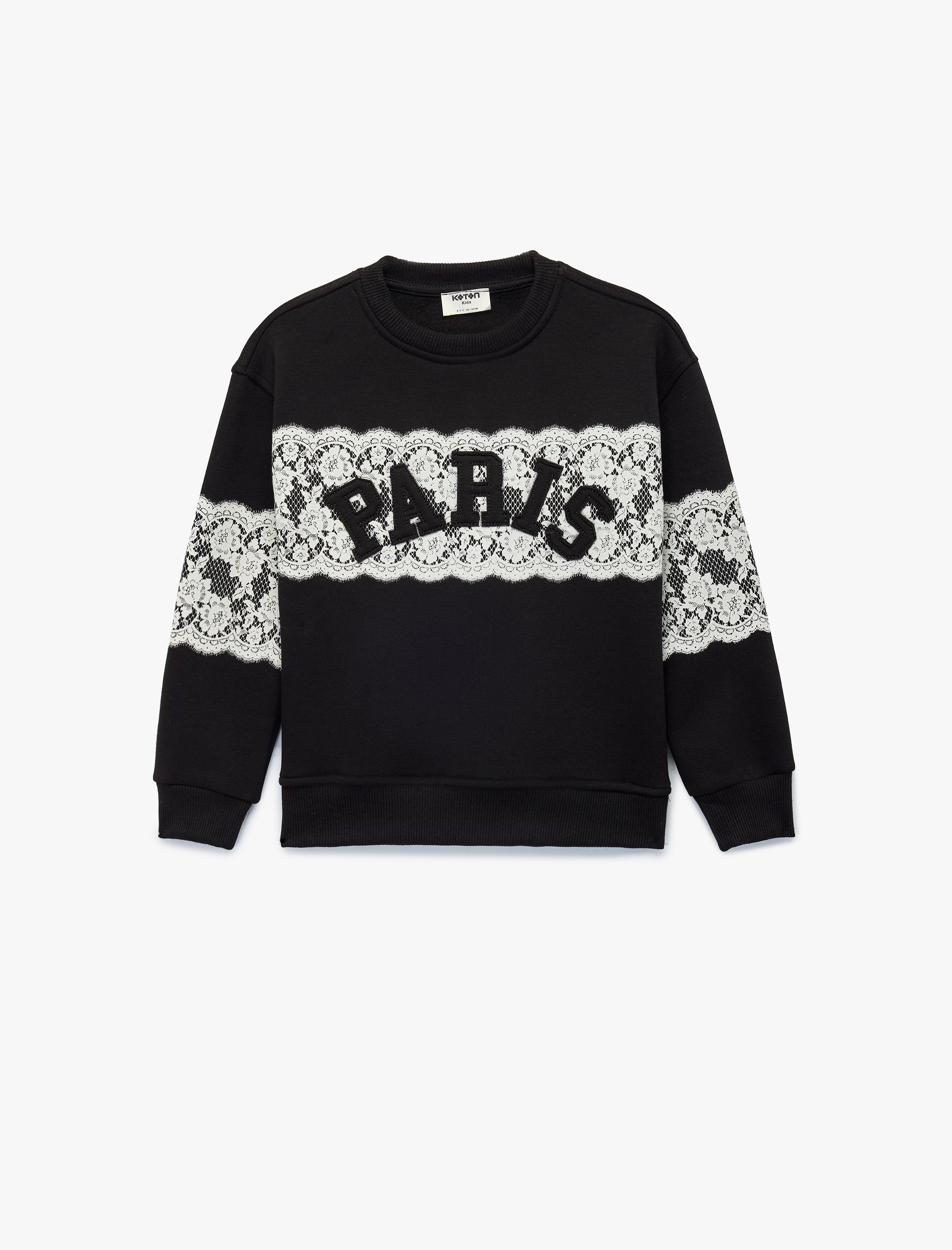  Kız Çocuk Uzun Kollu Bisiklet Yaka İşlemeli Sweatshirt