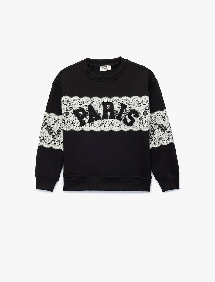 Kız Çocuk Uzun Kollu Bisiklet Yaka İşlemeli Sweatshirt