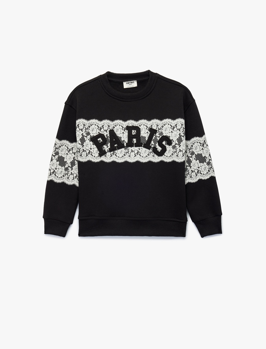 Koton Uzun Kollu Bisiklet Yaka İşlemeli Şardonlu Sweatshirt