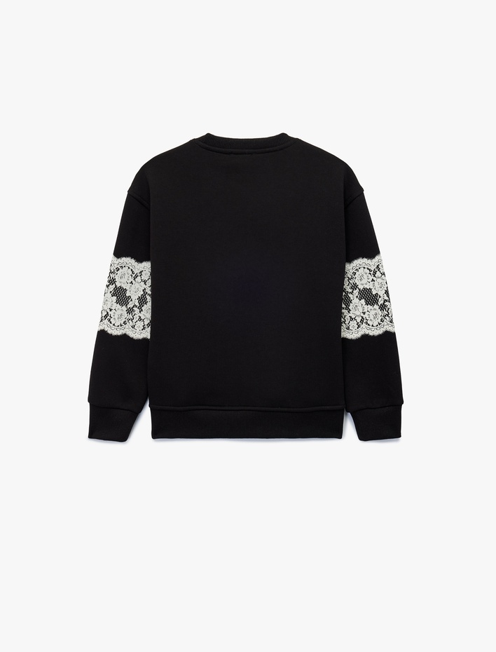 Kız Çocuk Uzun Kollu Bisiklet Yaka İşlemeli Sweatshirt