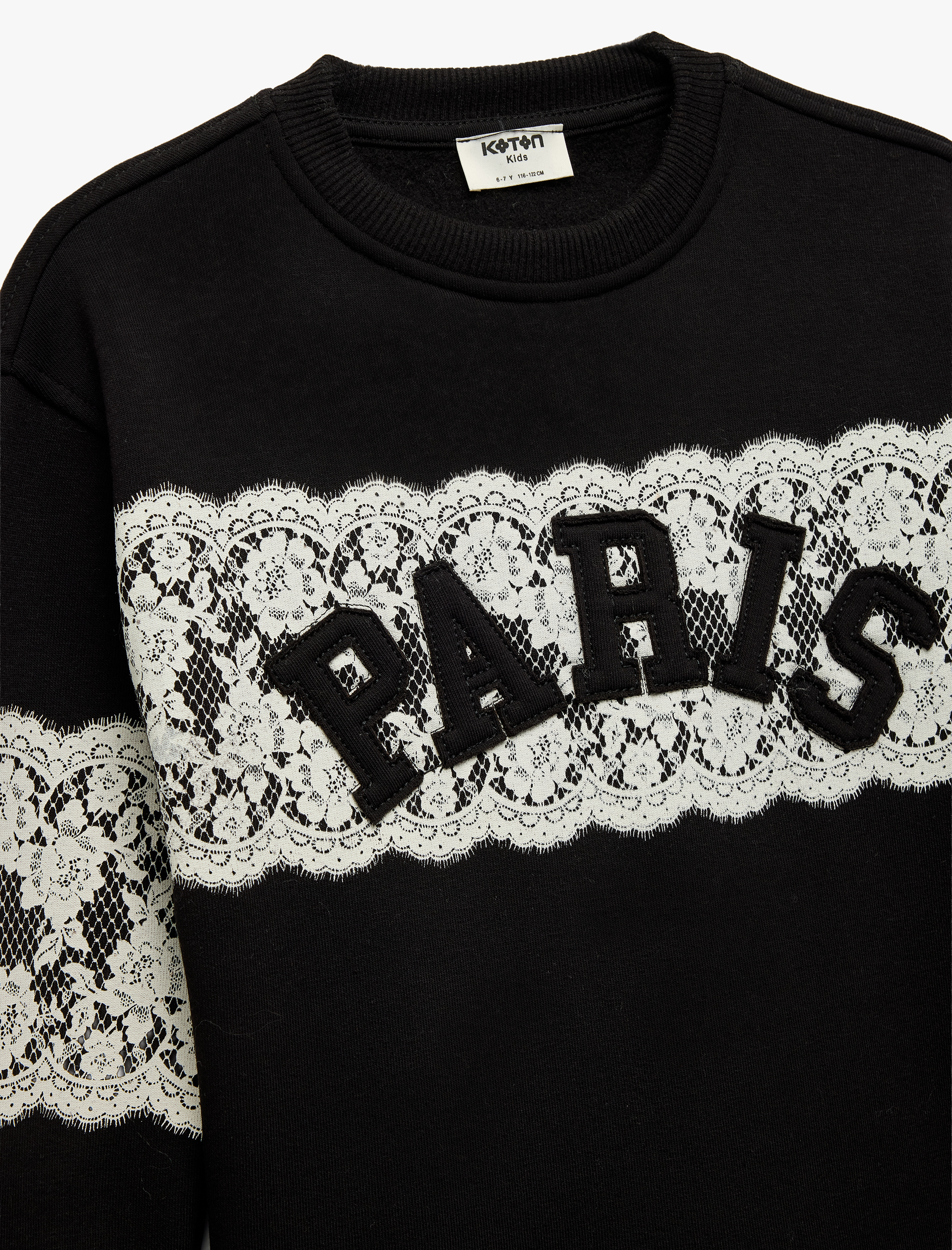  Kız Çocuk Uzun Kollu Bisiklet Yaka İşlemeli Sweatshirt