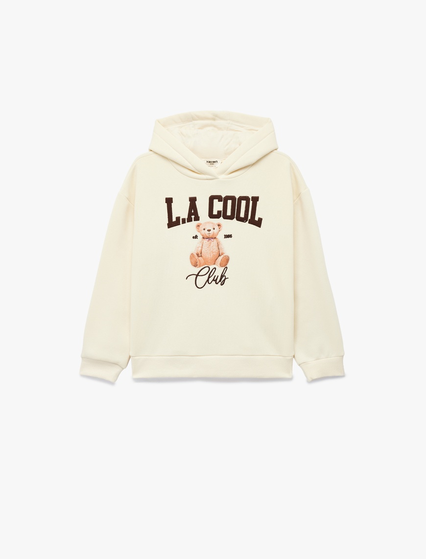 Koton Uzun Kollu Ayıcık Baskı Detaylı Şardonlu Oversize Kapşonlu  Sweatshirt