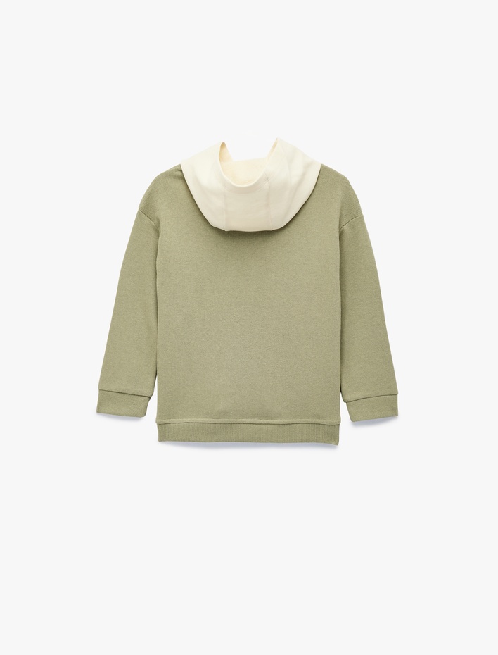 Erkek Bebek Pamuklu Uzun Kollu Bisiklet Yaka Kapşonlu Sweatshirt