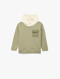 Pamuklu Uzun Kollu Bisiklet Yaka Kapşonlu Sweatshirt