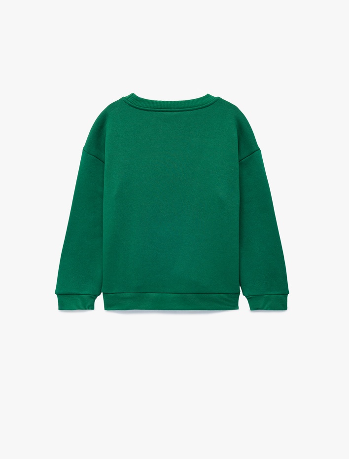 Erkek Bebek Geyik Nakışlı Uzun Kollu Bisiklet Yaka Sweatshirt