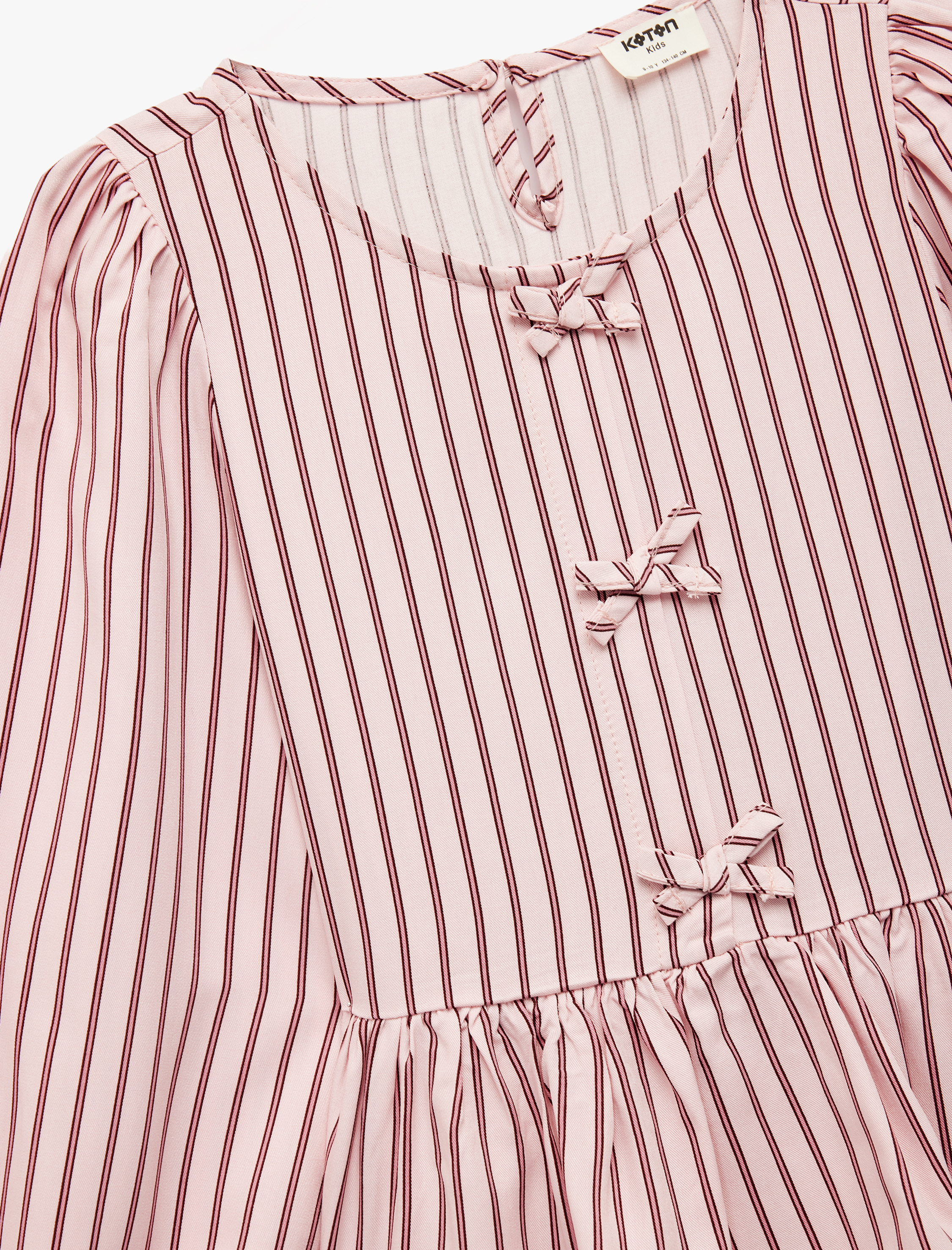  Kız Çocuk Uzun Kollu Bisiklet Yaka Fiyonk Detaylı Viskon Çizgili Bluz