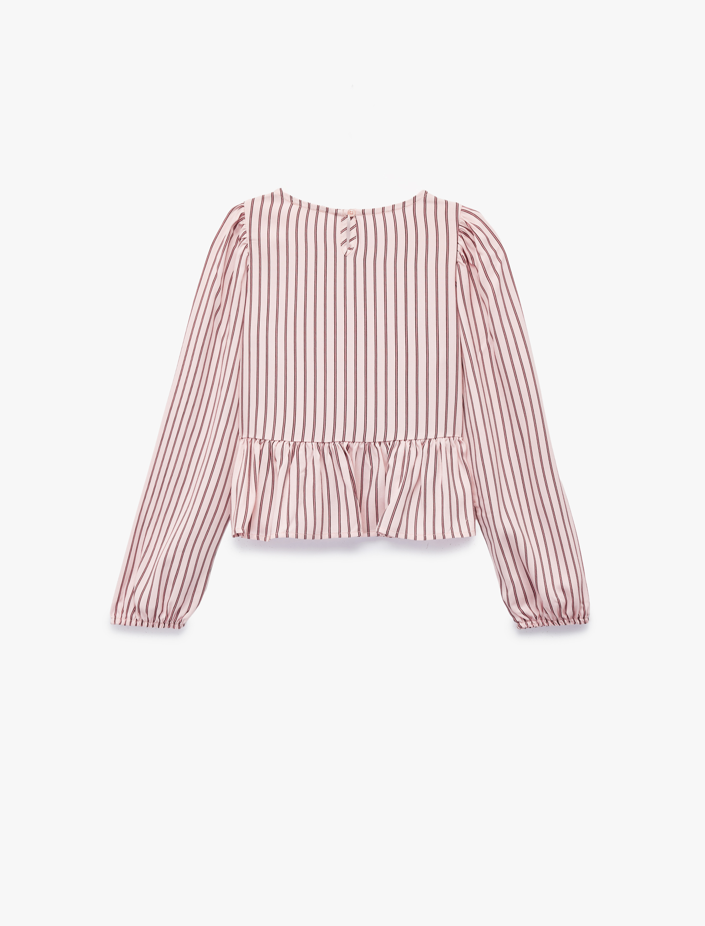  Kız Çocuk Uzun Kollu Bisiklet Yaka Fiyonk Detaylı Viskon Çizgili Bluz