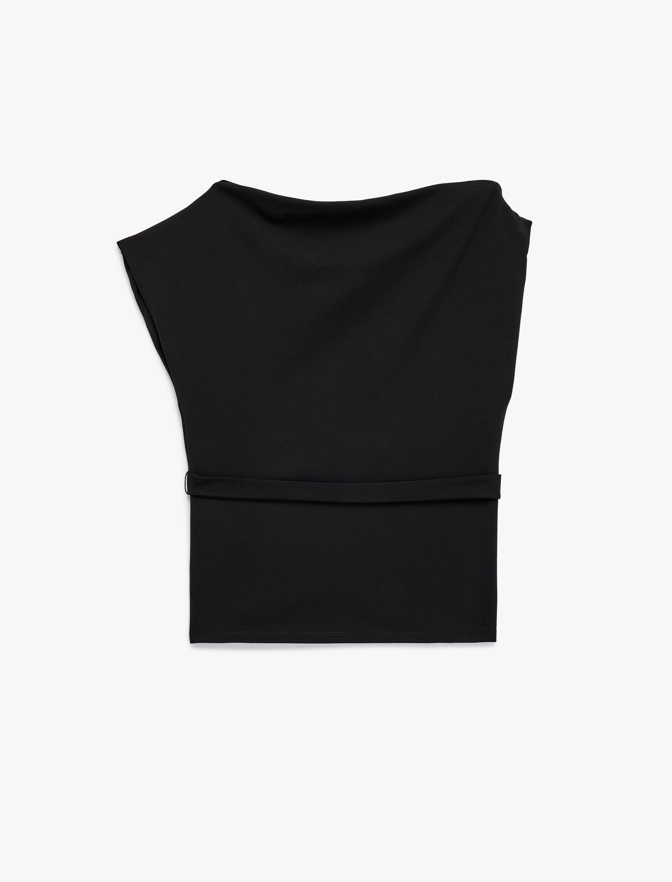   Slim Fit Kemer Detaylı Degaje Yaka Kolsuz Bluz