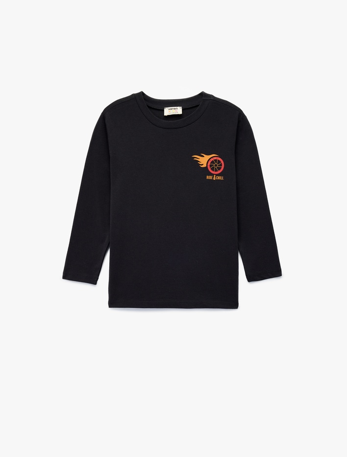 Erkek Çocuk Pamuklu Uzun Kollu Bisiklet Yaka Baskılı Tişört