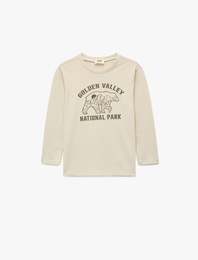 Pamuklu Uzun Kollu Bisiklet Yaka Baskılı Tişört