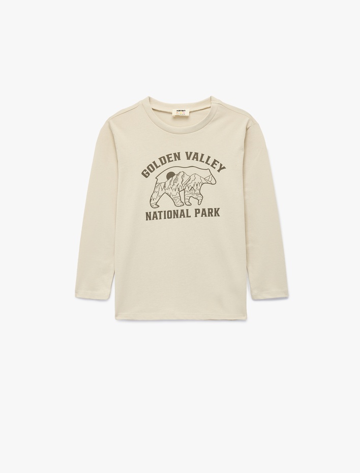 Erkek Çocuk Pamuklu Uzun Kollu Bisiklet Yaka Baskılı Tişört