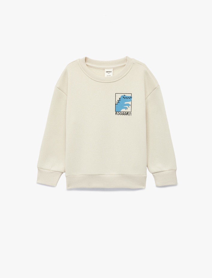 Erkek Bebek Dinozor Baskılı Uzun Kollu Bisiklet Yaka Oversize Sweatshirt