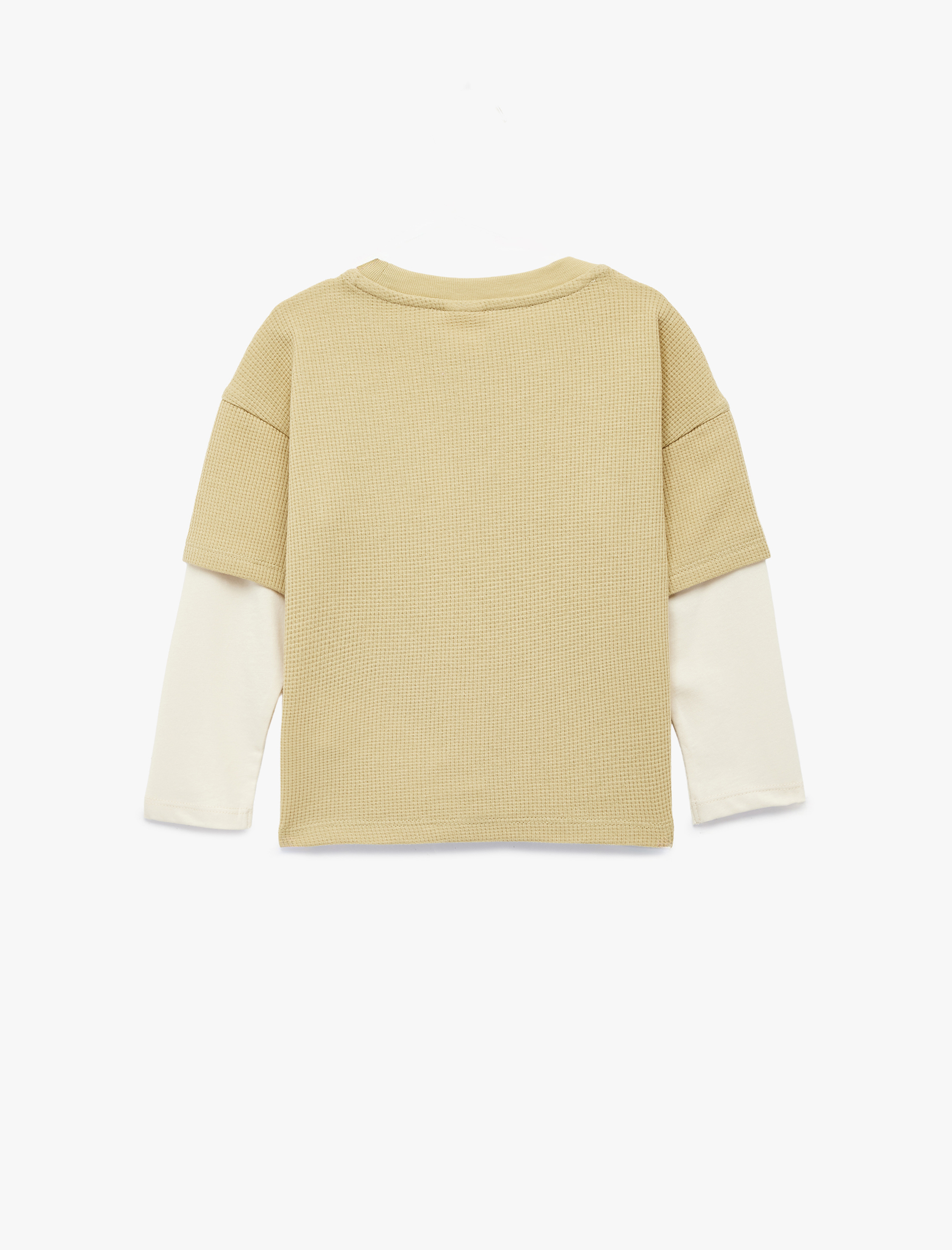  Erkek Bebek Nakış Detaylı Uzun Kollu Bisiklet Yaka Pamuklu Oversize Tişört