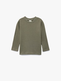 Pamuklu Uzun Kollu Bisiklet Yaka Dokulu Basic Tişört