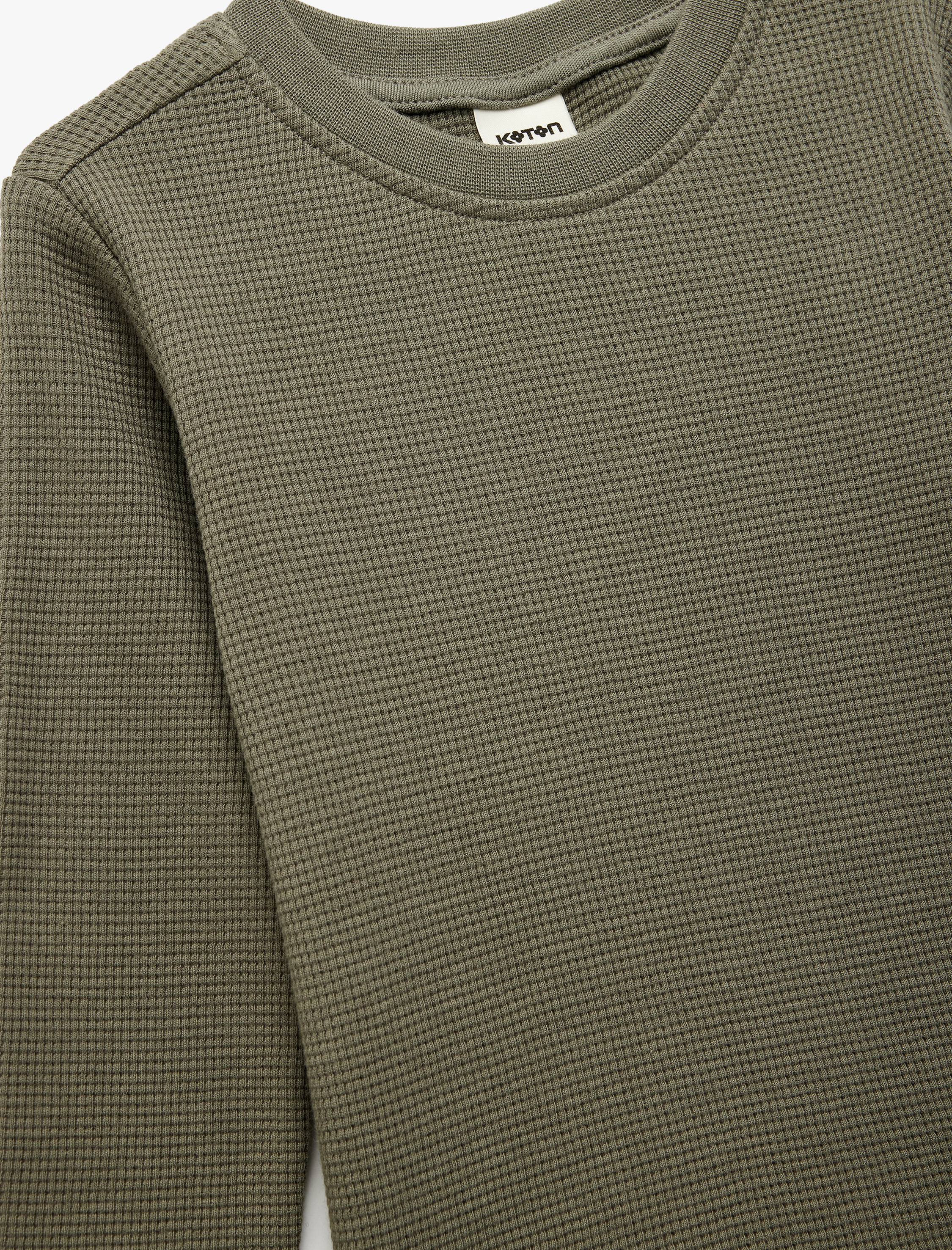  Erkek Bebek Pamuklu Uzun Kollu Bisiklet Yaka Dokulu Basic Tişört