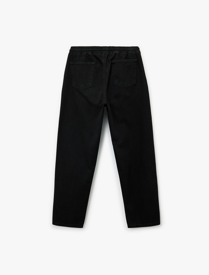   Pamuklu Bol Beli Bağcıklı Baggy Jean Pantolon