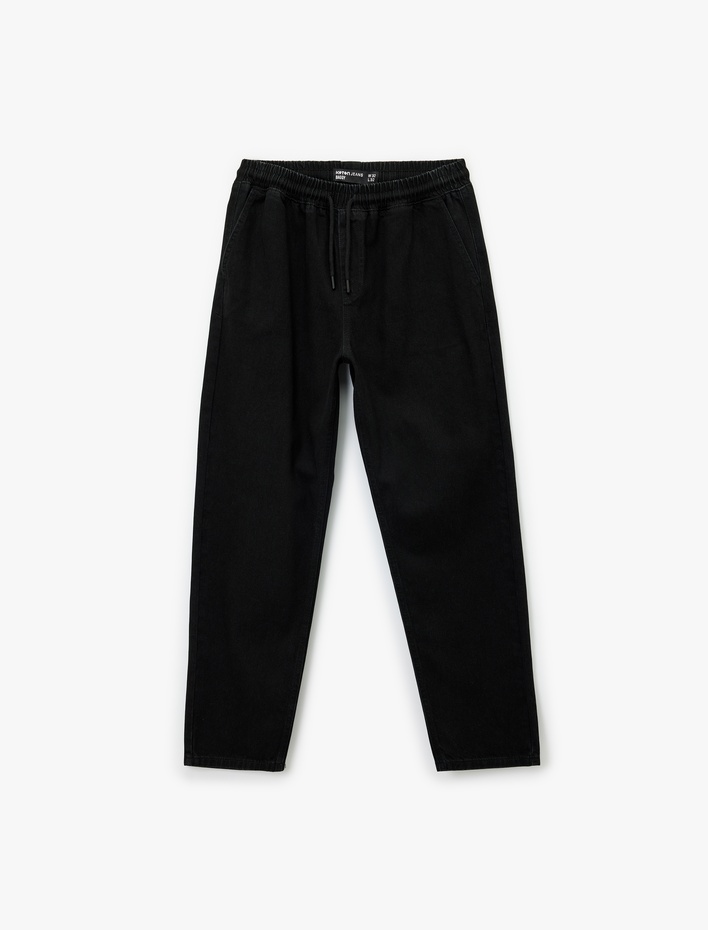  Pamuklu Bol Beli Bağcıklı Baggy Jean Pantolon