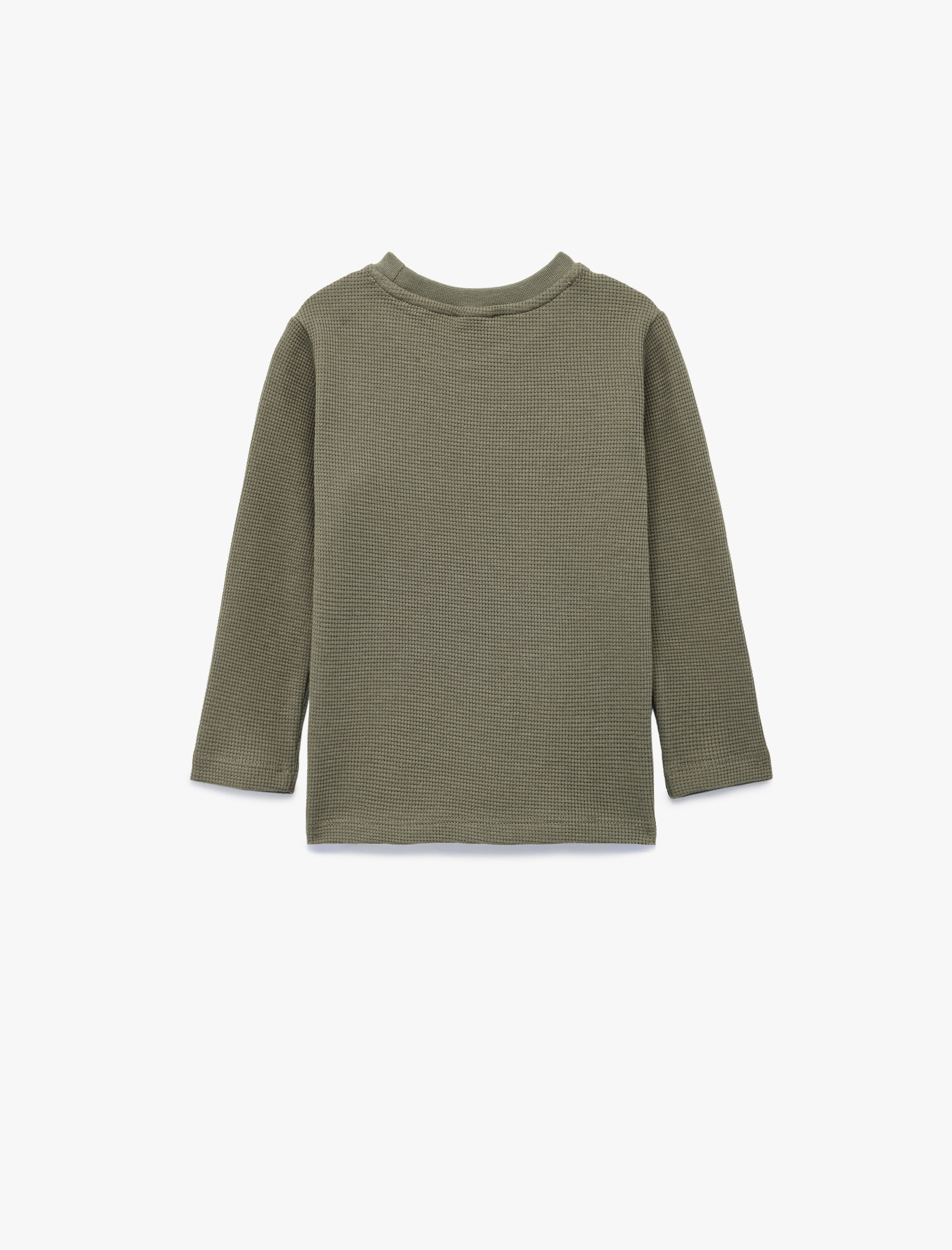  Erkek Bebek Pamuklu Uzun Kollu Bisiklet Yaka Dokulu Basic Tişört