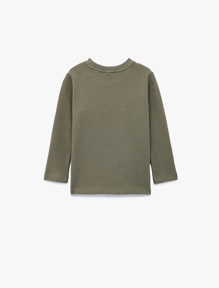 Erkek Bebek Pamuklu Uzun Kollu Bisiklet Yaka Dokulu Basic Tişört