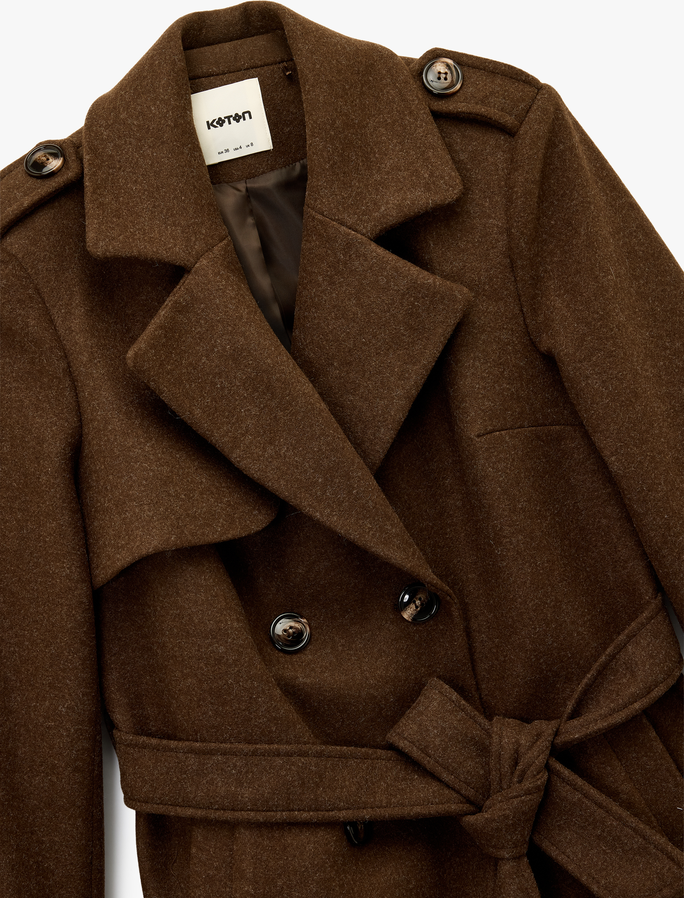   Trenç Kaban Kaşe Cepli Kemerli Kruvaze Uzun Kollu