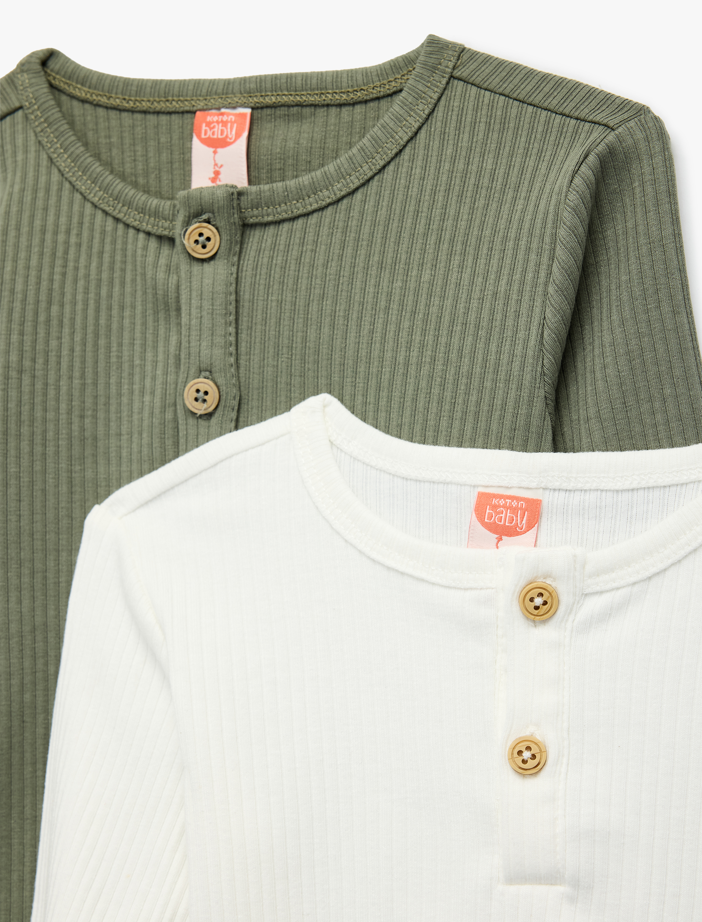  Erkek Bebek Düğmeli Uzun Kollu Bisiklet Yaka 2'li Basic Tişört Seti