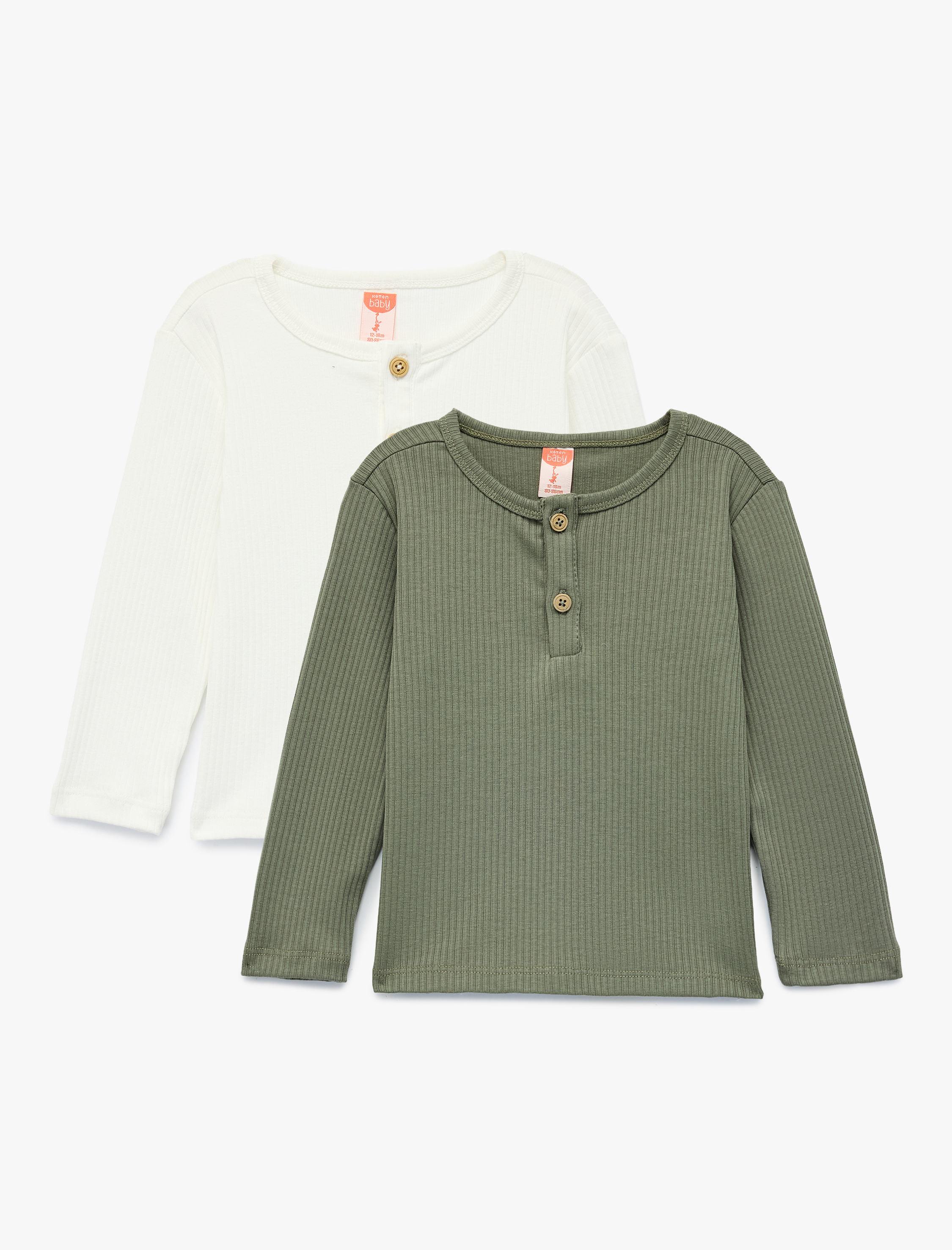  Erkek Bebek Düğmeli Uzun Kollu Bisiklet Yaka 2'li Basic Tişört Seti