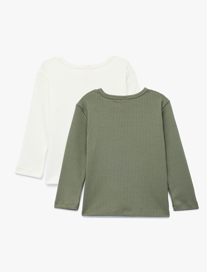 Erkek Bebek Düğmeli Uzun Kollu Bisiklet Yaka 2'li Basic Tişört Seti