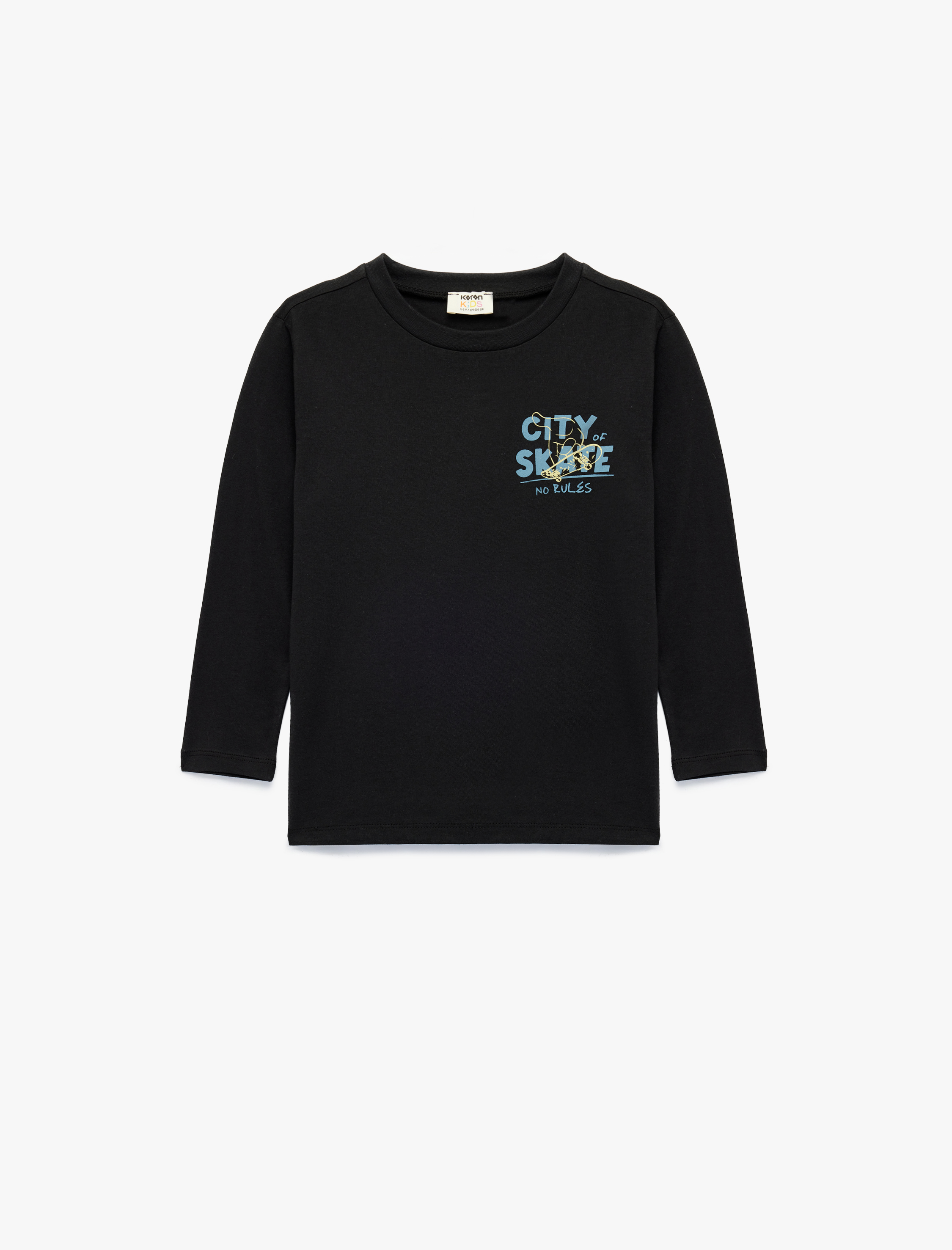  Erkek Çocuk Baskılı Uzun Kollu Bisiklet Yaka Pamuklu Tişört