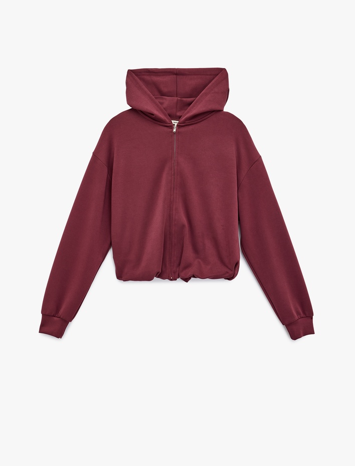  Rahat Kalıp Modal Kumaş Uzun Kollu Tam Fermuarlı Kapüşonlu Sweatshirt