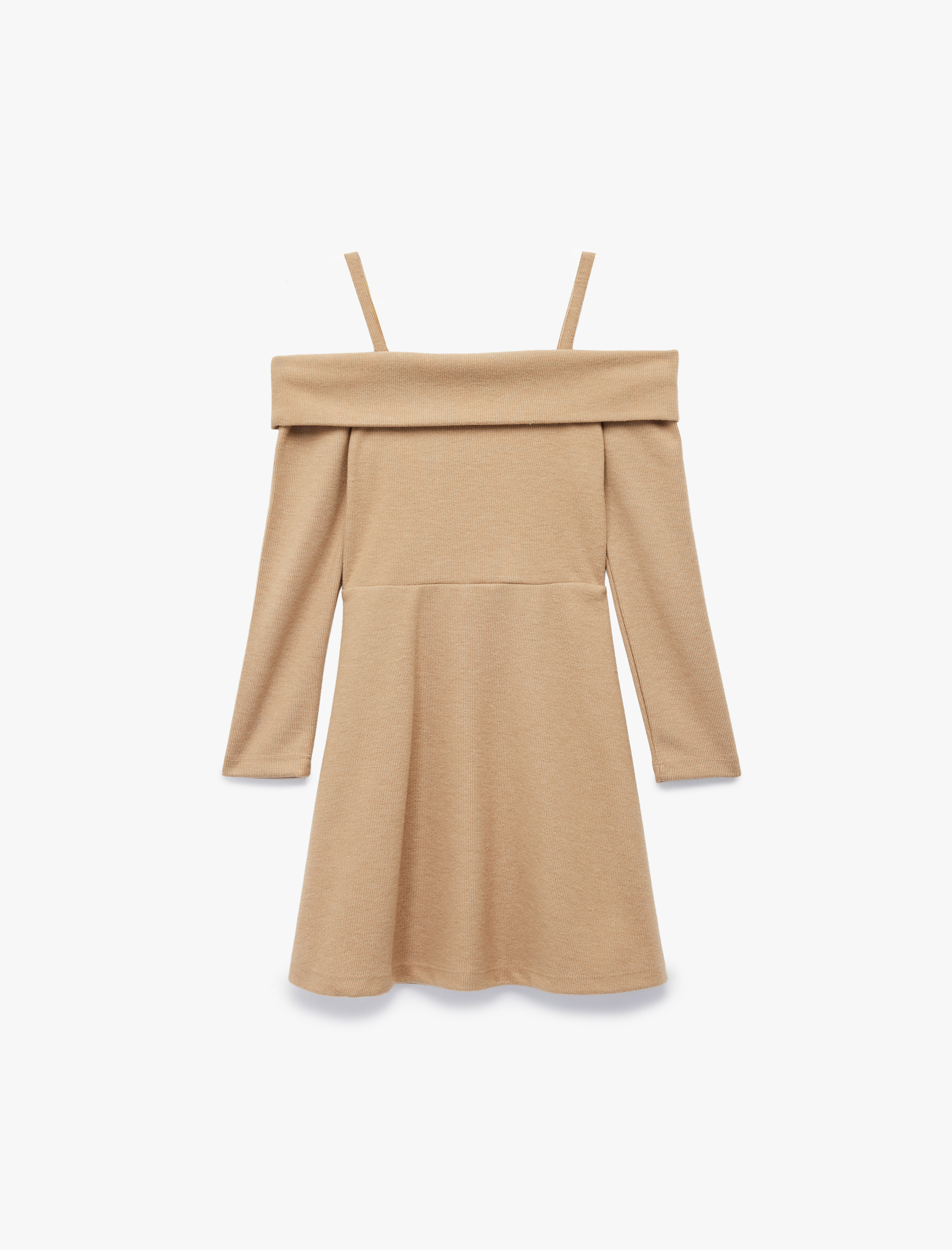 Kız Çocuk Volanlı Askı Detaylı Uzun Kollu Elbise