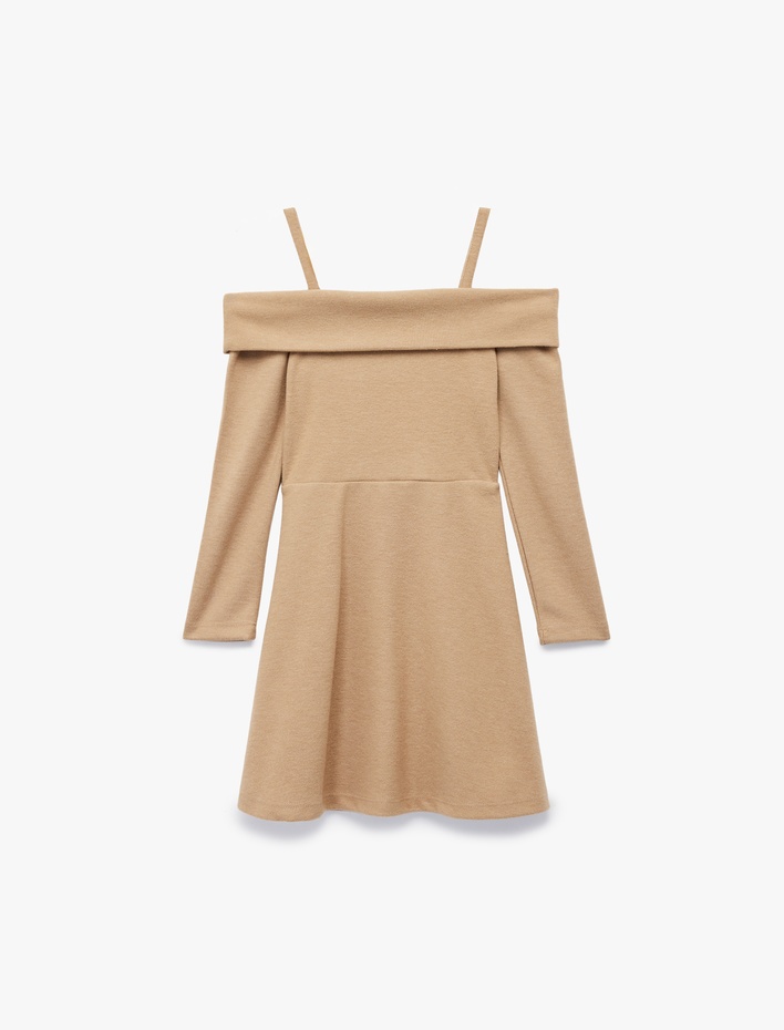 Kız Çocuk Volanlı Askı Detaylı Uzun Kollu Elbise