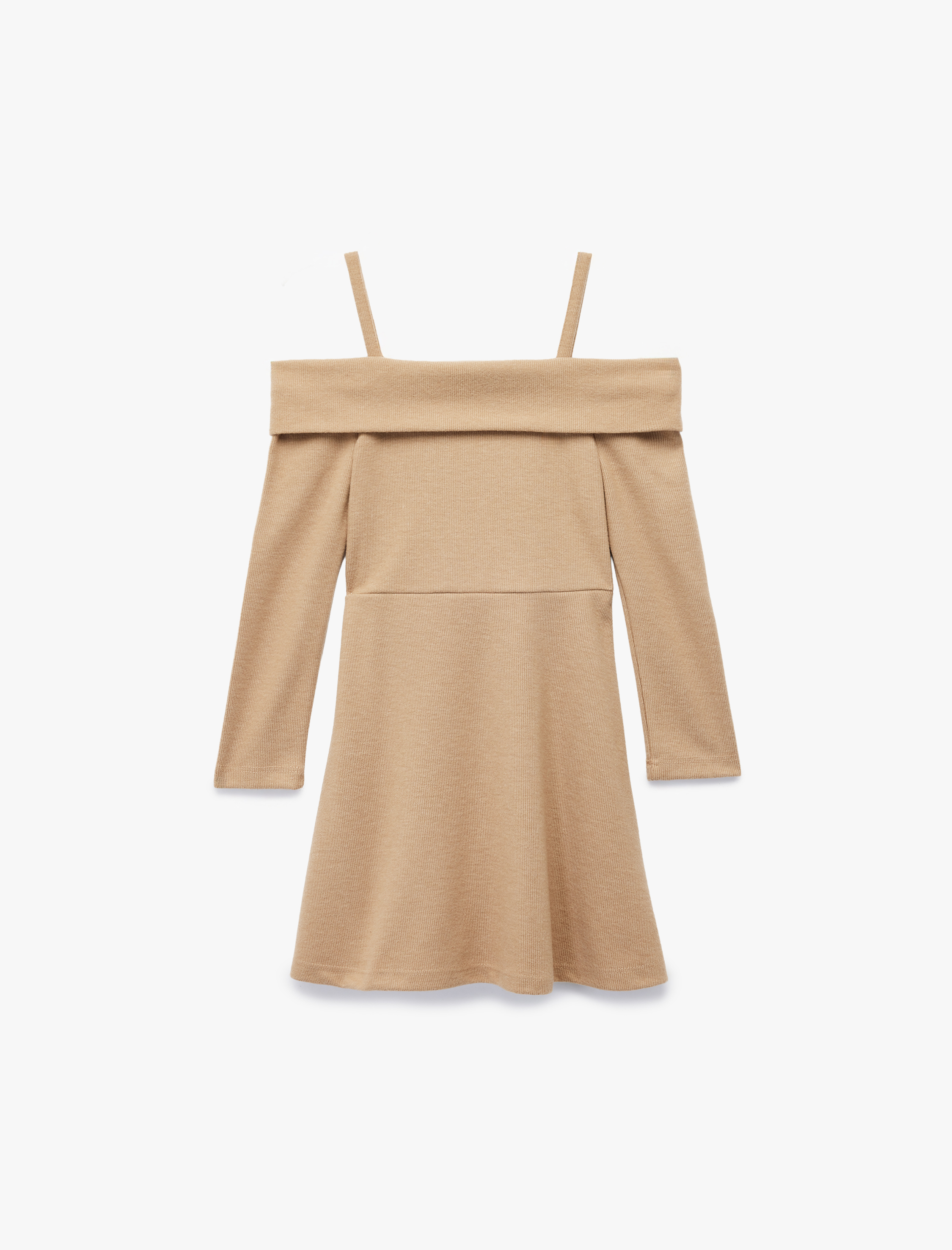 Kız Çocuk Volanlı Askı Detaylı Uzun Kollu Elbise