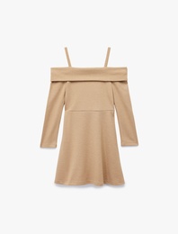 Volanlı Askı Detaylı Uzun Kollu Elbise