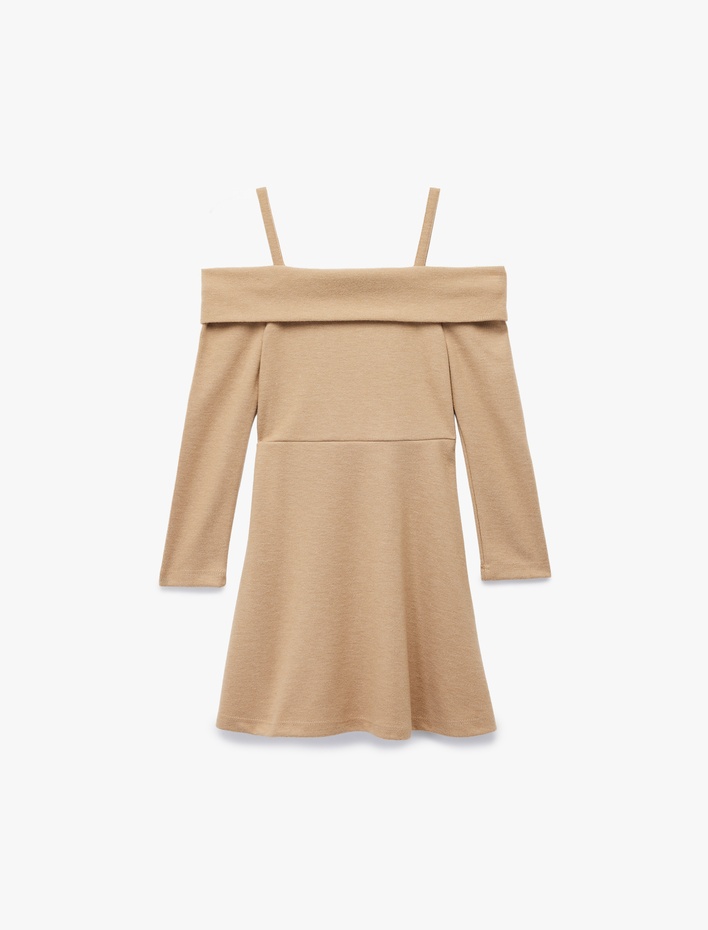 Kız Çocuk Volanlı Askı Detaylı Uzun Kollu Elbise