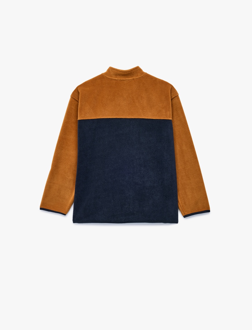  Erkek Çocuk Dik Yaka Uzun Kollu Renk Bloklu Fermuarlı Polar Sweatshirt