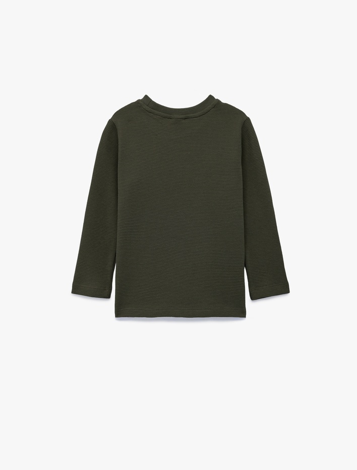 Erkek Bebek Pamuklu Uzun Kollu Bisiklet Yaka Dokulu Basic Tişört