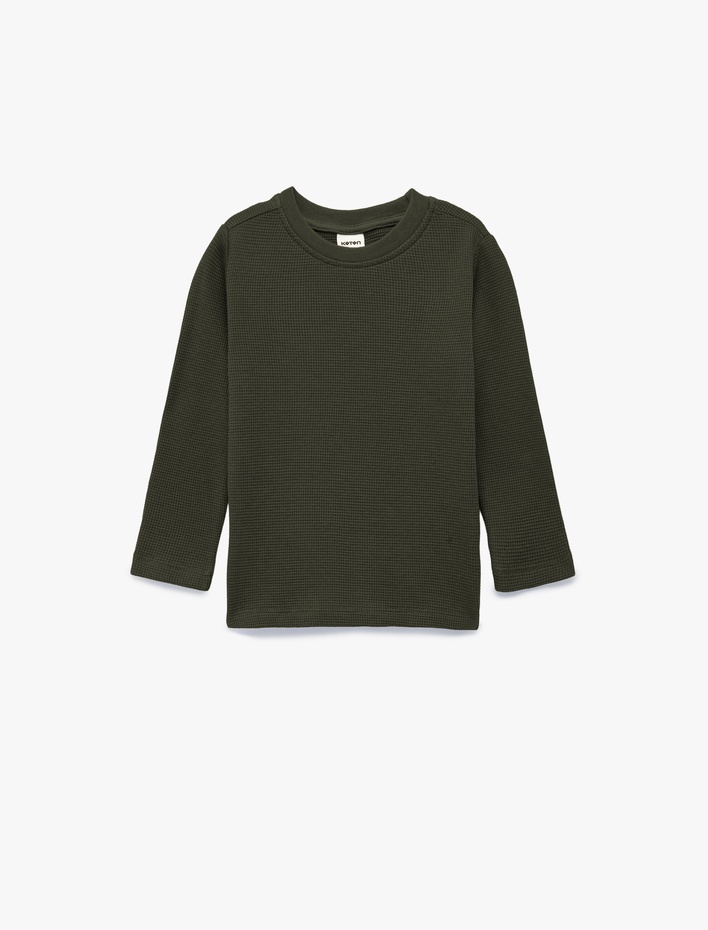 Erkek Bebek Pamuklu Uzun Kollu Bisiklet Yaka Dokulu Basic Tişört