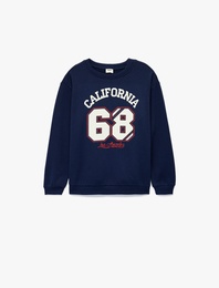 Uzun Kollu Bisiklet Yaka Baskılı Sweatshirt