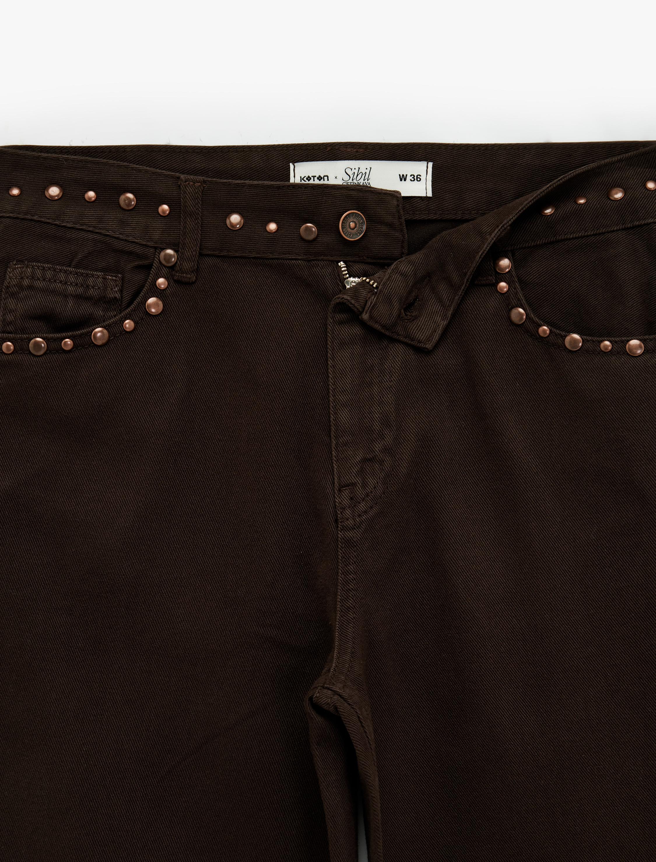   Koton X Sibil Çetinkaya - Cepli Troklu Rahat Kalıp Bol Paça Jean Pantolon - Loose Straight Fit Jean