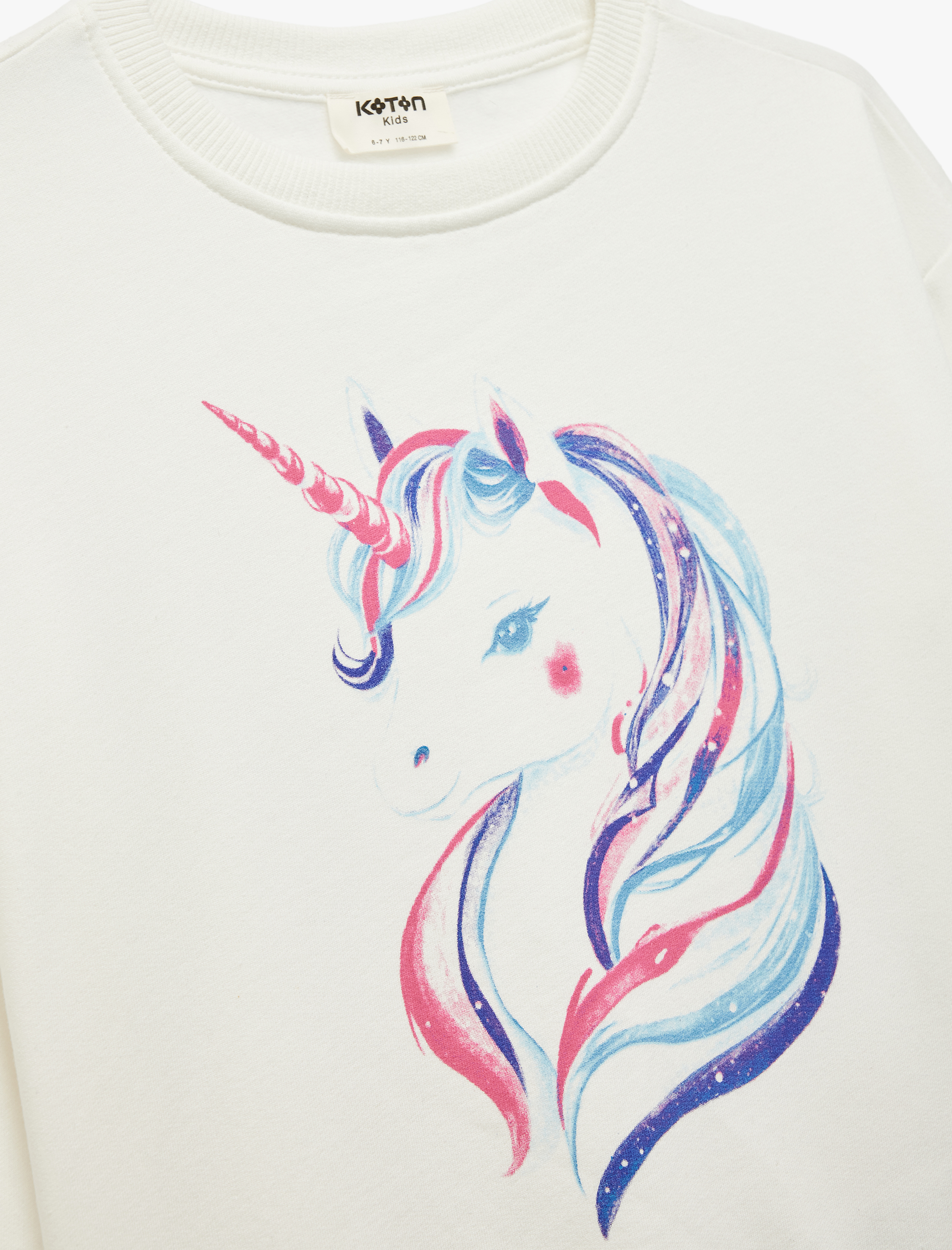  Kız Çocuk Uzun Kollu Bisiklet Yaka Unicorn Baskılı Pamuklu Şardonlu Sweatshirt