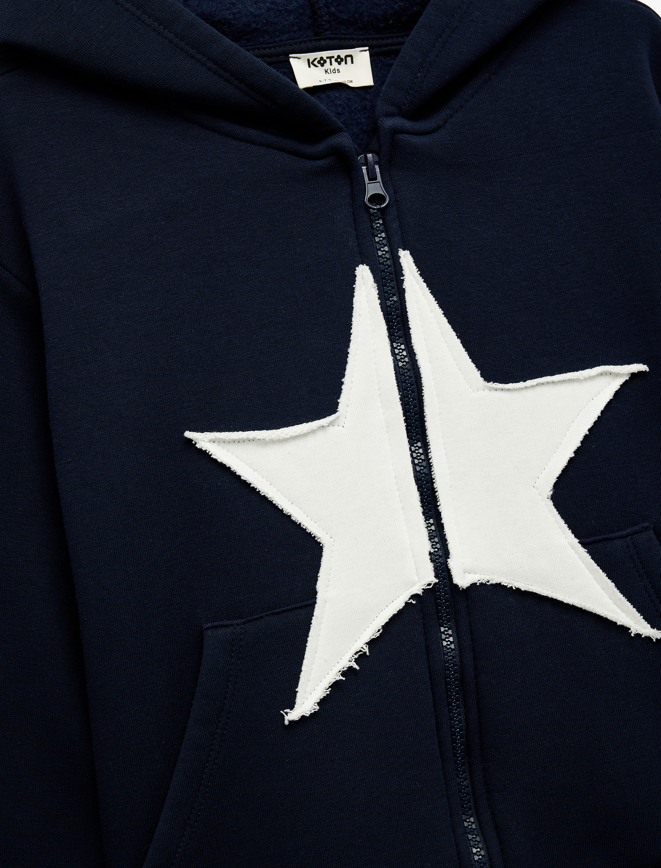  Kız Çocuk Uzun Kollu Yıldız Desenli Fermuarlı Kapşonlu Sweatshirt