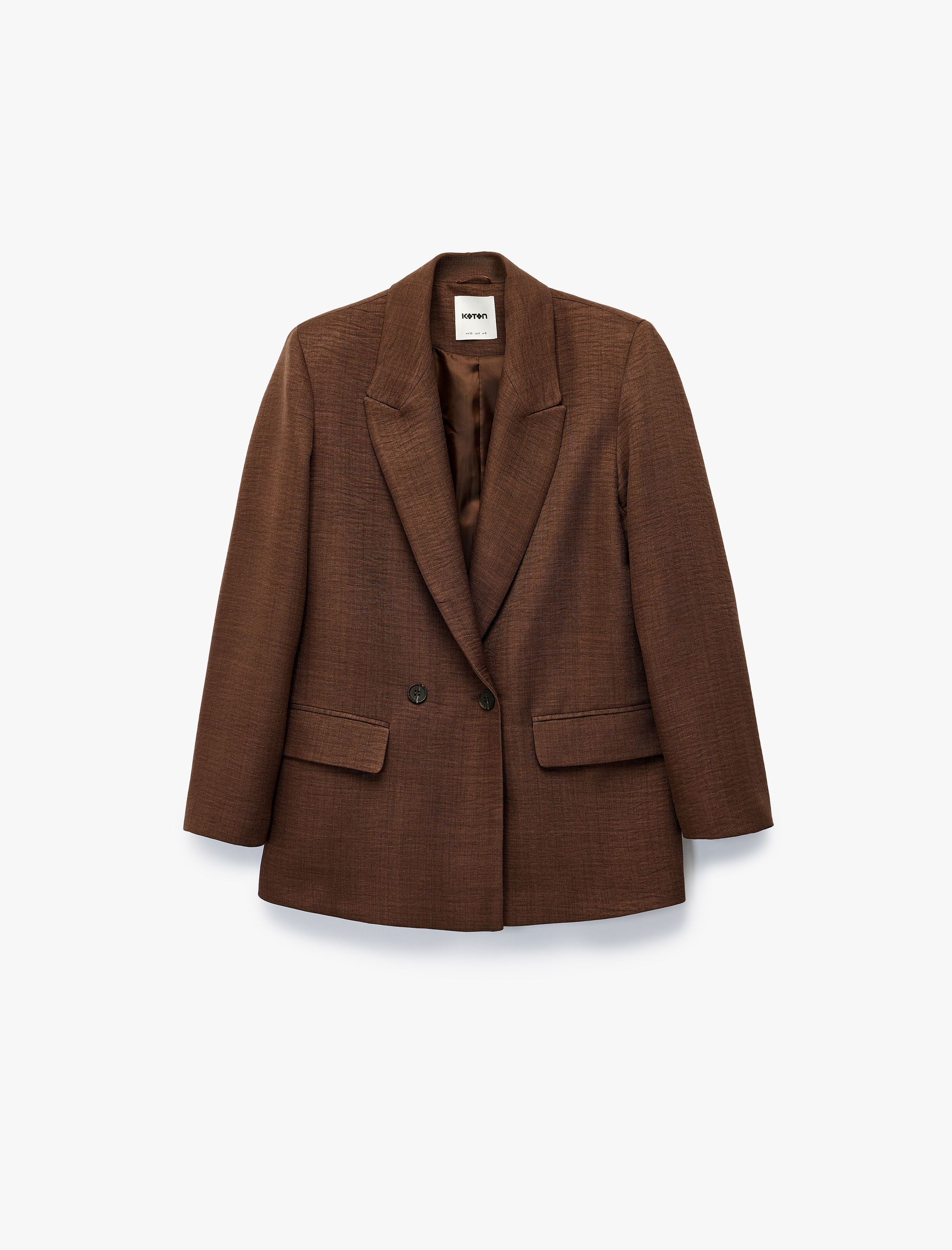 Cep Detaylı Düğmeli Uzun Kollu Kruvaze Yaka Blazer Ceket