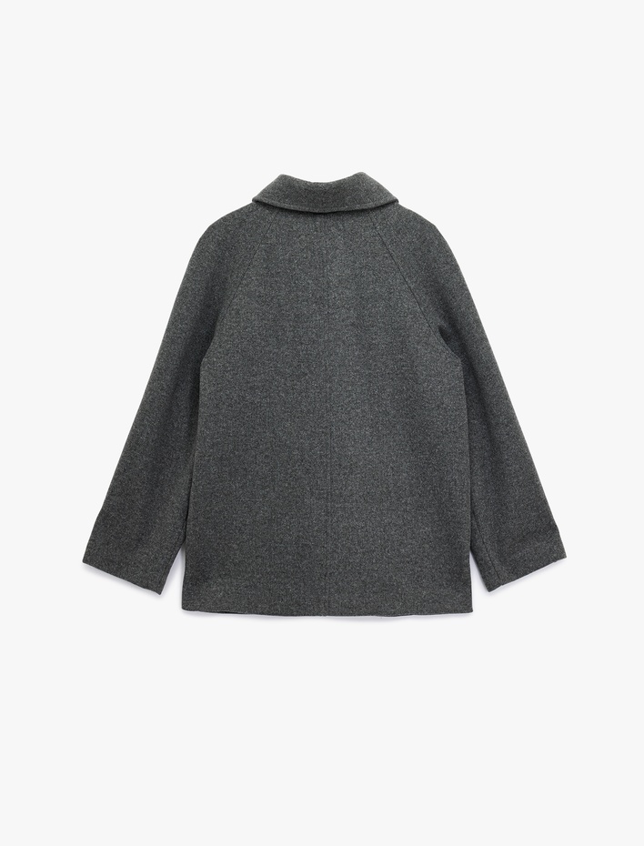  Uzun Kollu Cepli Kruvaze Kısa Kaşe Kaban